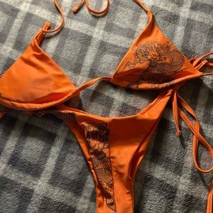Neon orange triangle bikini swim set
